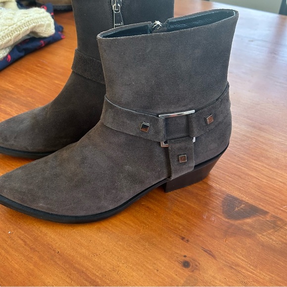 MA&LO-Italy-Laiss-Dark Brown Suede Ankle Boots-Side Zip-buckle-Sz40EU Cowboy - Picture 2 of 12